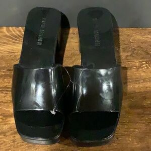 Steve Madden Sandal size 9 HARLIN BLACK Heels Slip On Block Platform